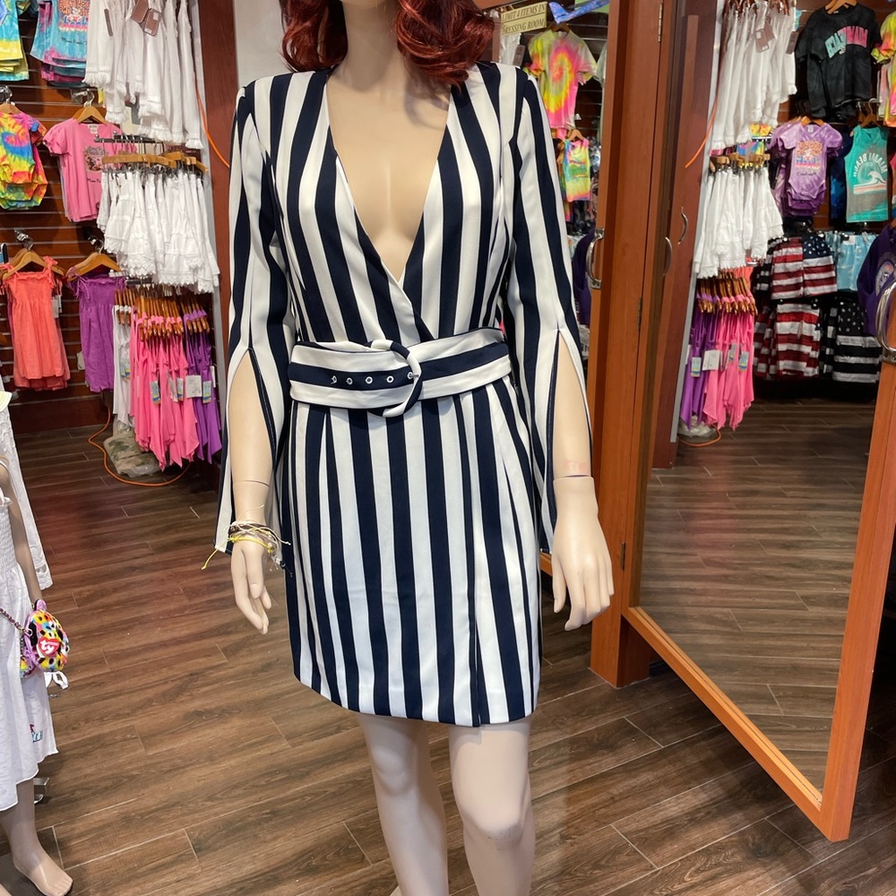 Navy and white blazer dress